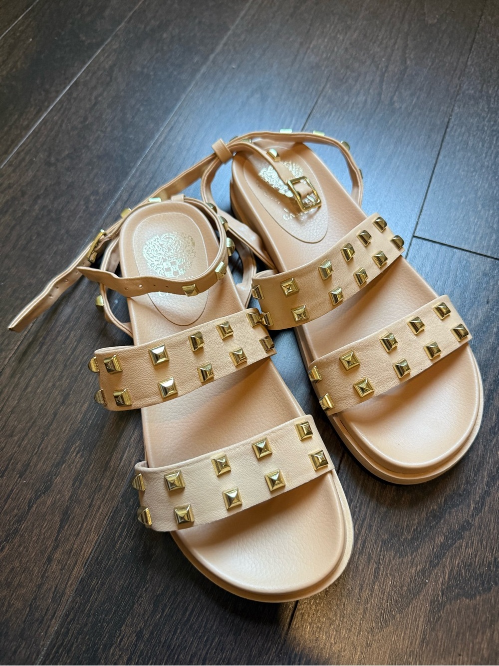 Vince Camuto Nude/Tan Studded Ankle-Strap Sandals